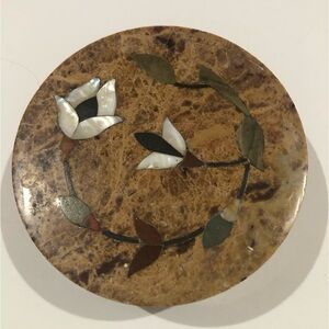 Genuine Stone Mother Of Pearl Inlay Vintage Jewelry /Trinket Box/ Vanity